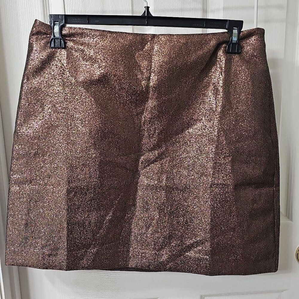 LOFT Metallic Bronze Textured A-Line Mini Skirt